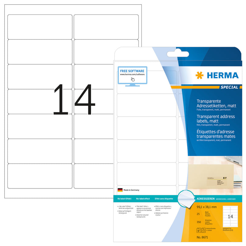 HERMA 8671 adresse- og postetiket Transparent