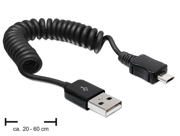 DeLOCK USB 2.0-A/USB micro-B 0.6m USB-kabel 0,6 m USB A Micro-USB B 0,48 Gbit/sek. Sort