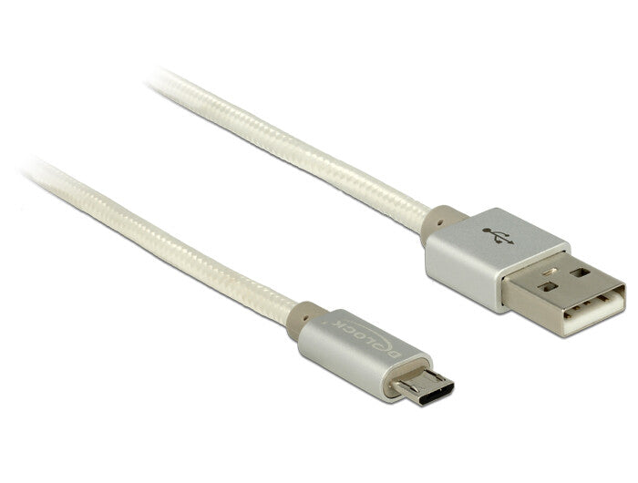 DeLOCK 2m, USB2.0-A/USB2.0 Micro-B USB-kabel USB A Micro-USB B 0,48 Gbit/sek. Sølv, Hvid