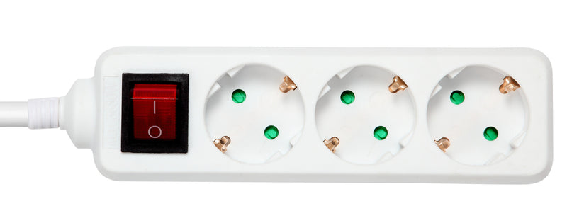 Deltaco Earthed power strip power switch, 3x CEE 7/3, 1x CEE 7/7 3m