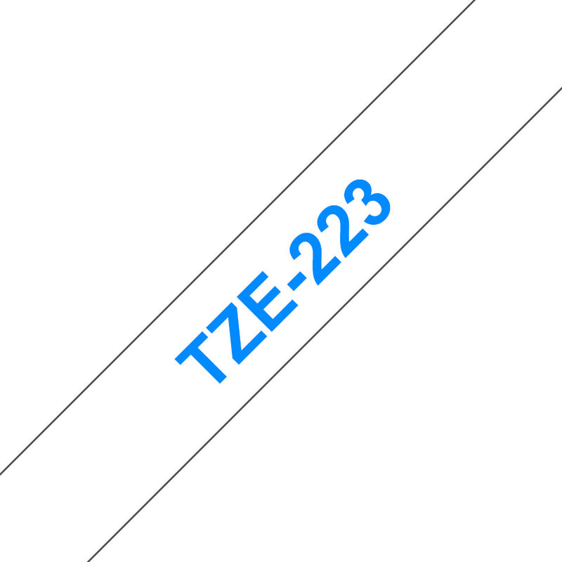 Brother TZE-223 etiketbånd Blå på hvid
