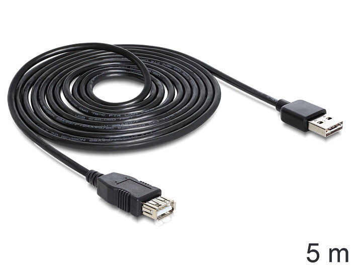 DeLOCK EASY-USB 2.0-A - USB 2.0-A, 5m USB-kabel USB A 0,48 Gbit/sek. Sort