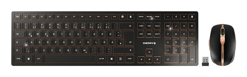 CHERRY DW 9100 SLIM tastatur Mus inkluderet Universel RF trådløs + Bluetooth QWERTZ Tysk Sort