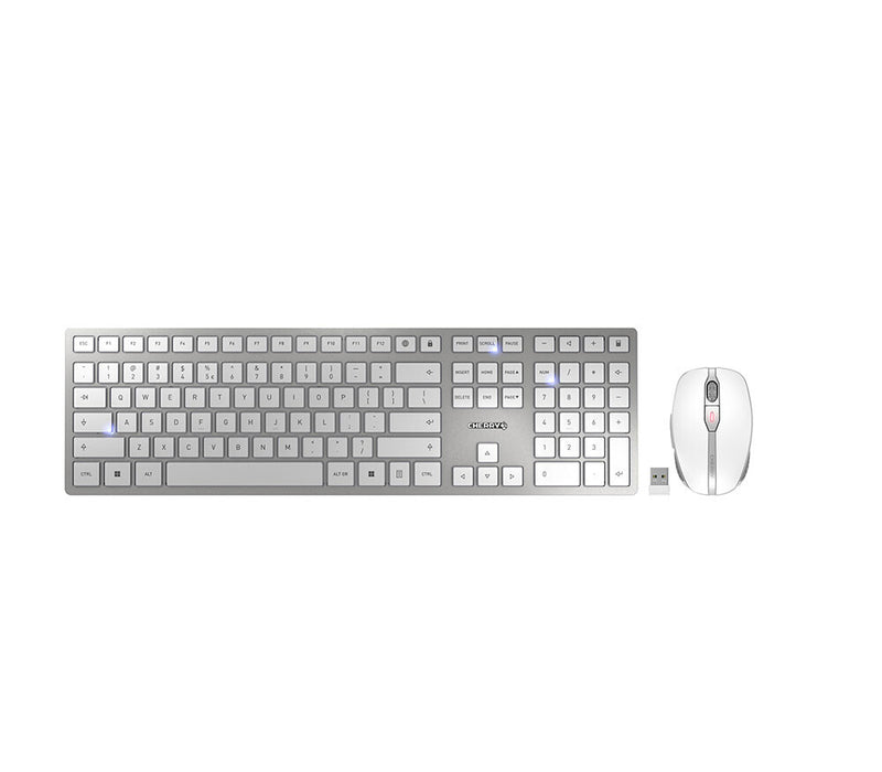 CHERRY DW 9100 SLIM tastatur Mus inkluderet Universel RF trådløs + Bluetooth QWERTY US engelsk Sølv