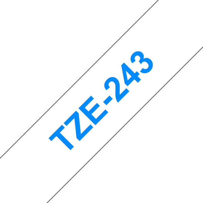 Brother TZE-243 etiketbånd Blå på hvid
