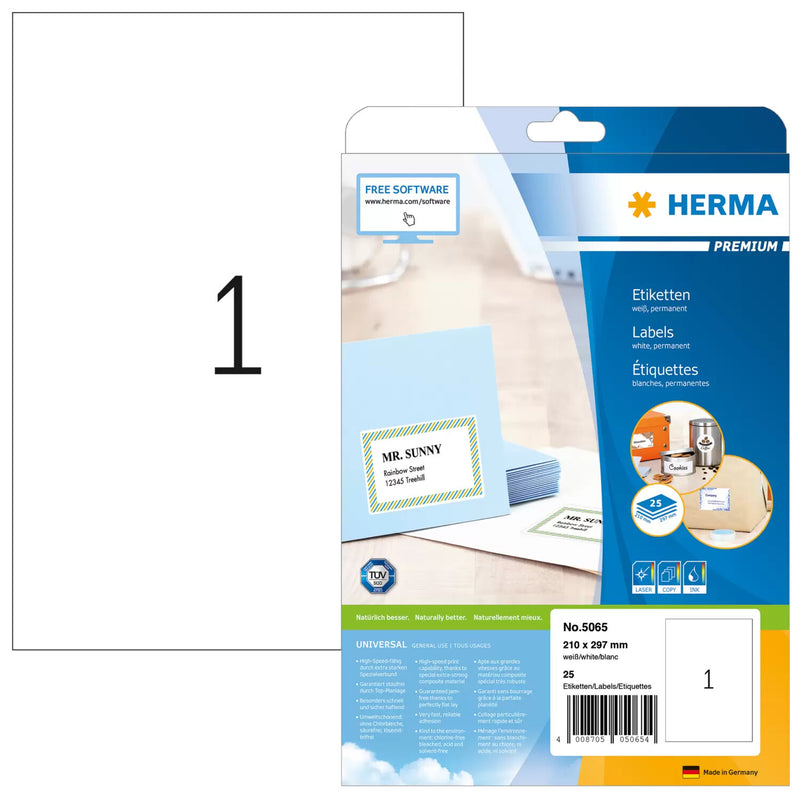 HERMA 5065 print etiket Hvid Selvklæbende printeretiket