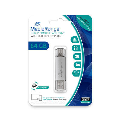 MediaRange MR937 USB-nøgle 64 GB USB Type-A / USB Type-C 3.2 Gen 1 (3.1 Gen 1) Sølv