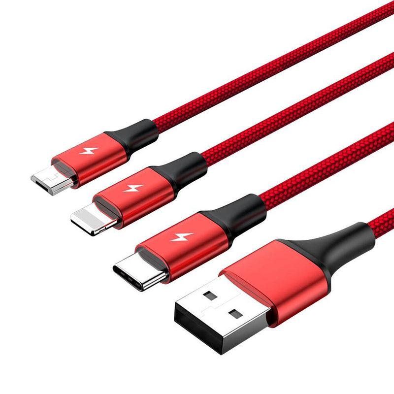 UNITEK C4049RD USB-kabel 1,2 m USB A USB C/Micro-USB B/Lightning Rød
