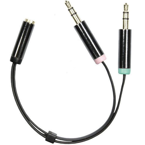 Deltaco Lydadapter, 3,5mm mikrofon han og 3,5mm stereo han til 3,5mm hun, 4-pin, 0,1m, sort