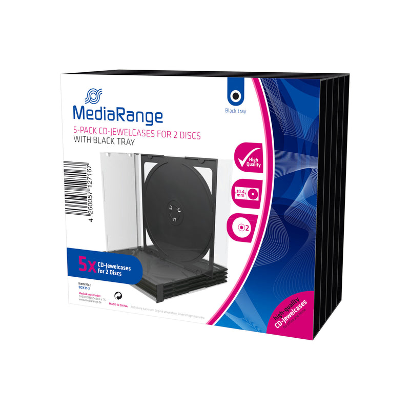 MediaRange BOX31-2 optisk disk etui Smykkeboks 2 diske Sort, Transparent