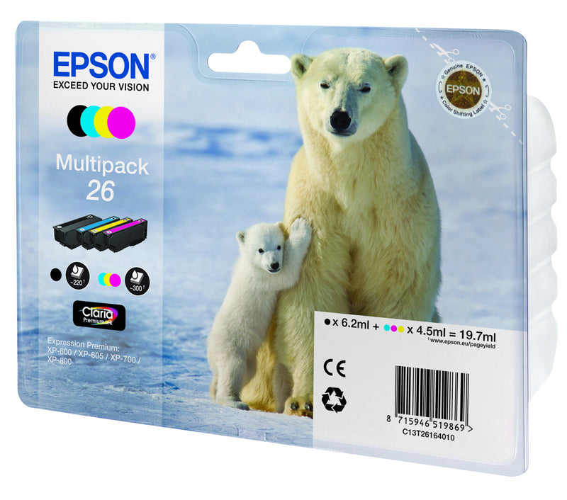 Epson Polar bear C13T26164010 blækpatron 1 stk Original Sort, Blå, Magenta, Gul