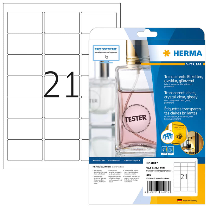 HERMA 8017 print etiket Transparent Selvklæbende printeretiket