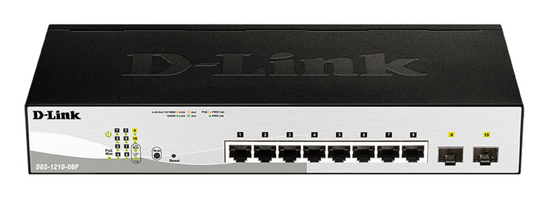 D-Link DGS-1210-08P netværksswitch Administreret L2/L3 Gigabit Ethernet (10/100/1000) Strøm over Ethernet (PoE) Sort