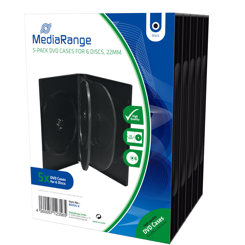 MediaRange BOX35-6 optisk disk etui DVD-boks 6 diske Sort