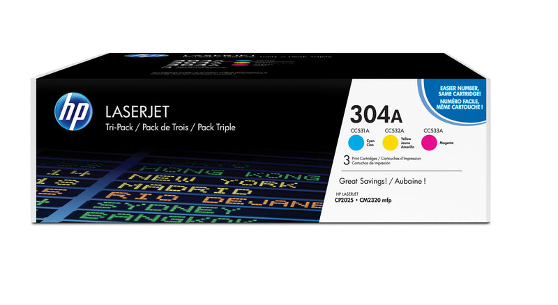 HP 304A Pakke med 3 stk., cyan/magenta/gul, originale blækpatroner