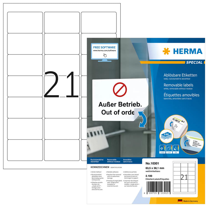 HERMA 10301 adresse- og postetiket Hvid
