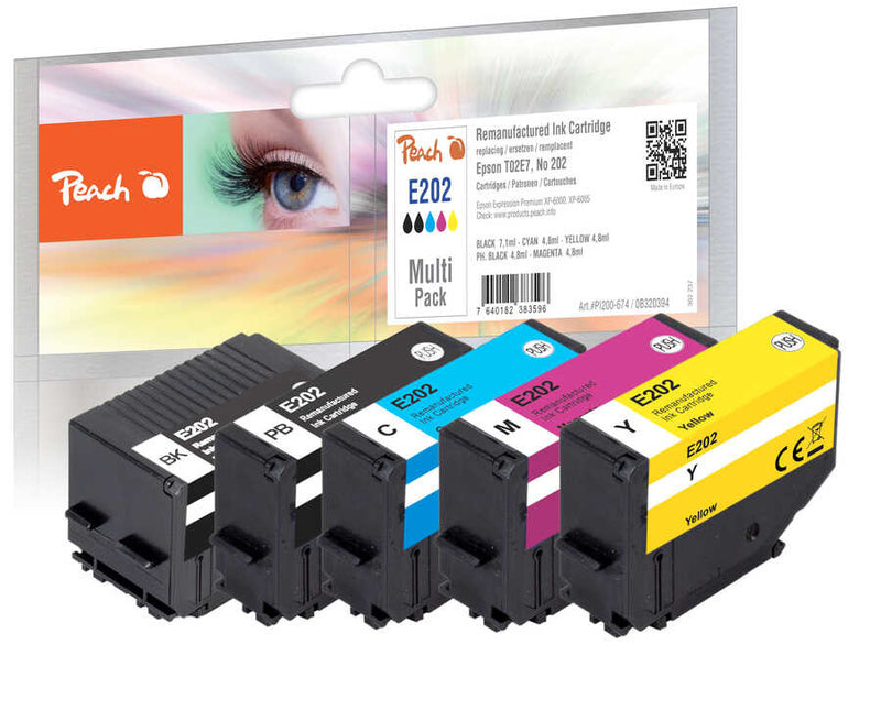 Peach PI200-674 blækpatron 5 stk Kompatibel Standard udbytte Sort, Blå, Magenta, Gul