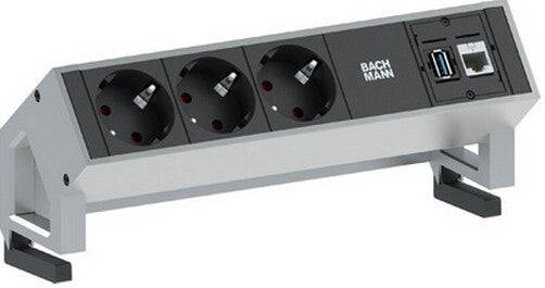 Bachmann 3x Schuko 1x CAT6 1x USB3.0 stikdåse 1,5 m 3 AC stikkontakt(er) Sort, Rustfrit stål
