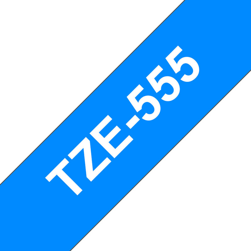 Brother TZE-555 etiketbånd Hvid på blå