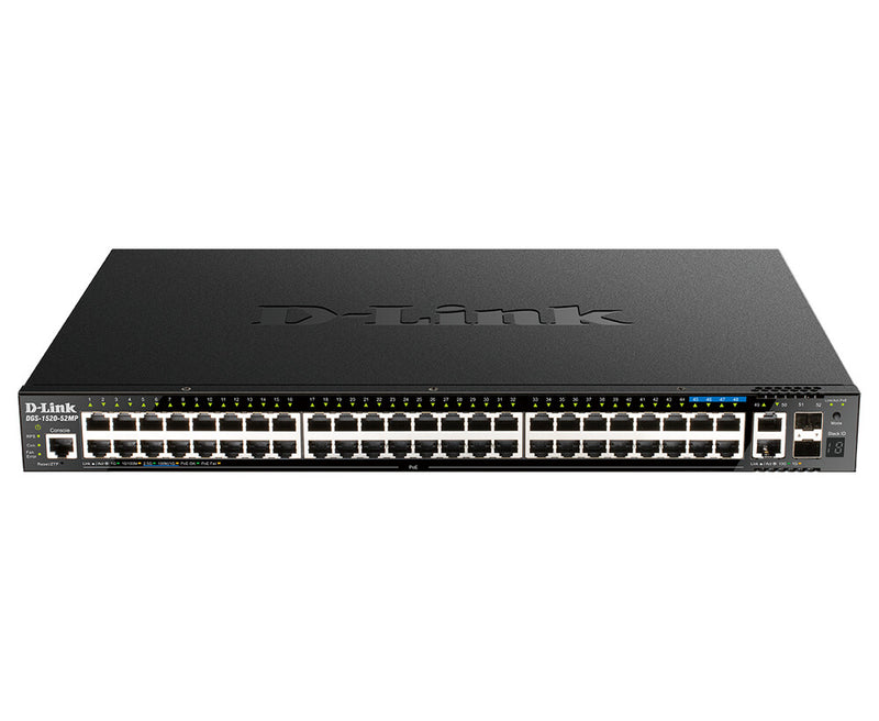 D-Link DGS-1520-52MP netværksswitch Administreret L3 Gigabit Ethernet (10/100/1000) Strøm over Ethernet (PoE) 1U Sort