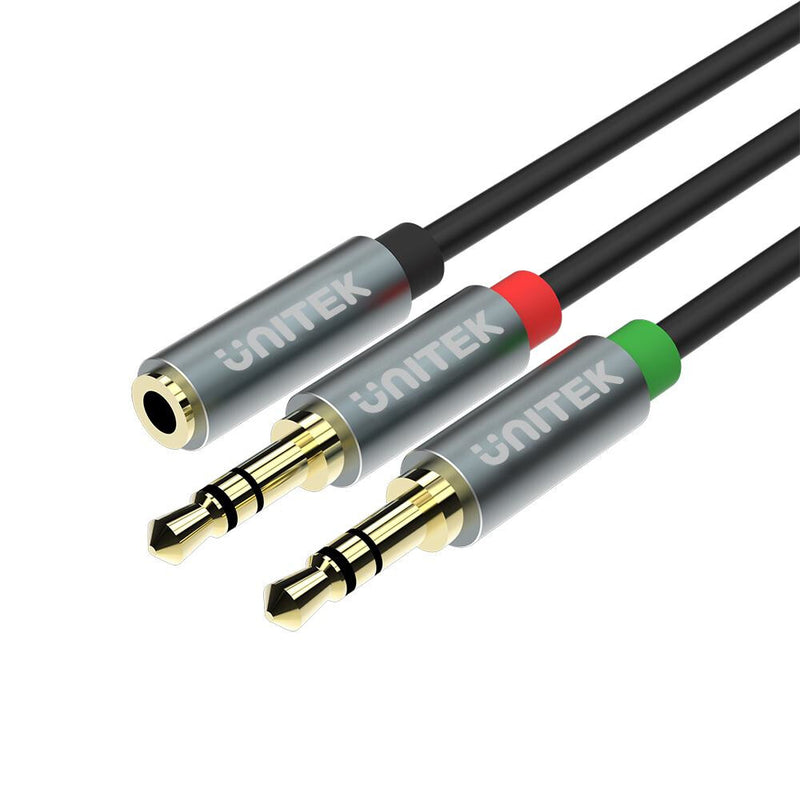 UNITEK Y-C957ABK lydkabel 0,2 m 3.5mm 2 x 3.5mm Sort, Grå