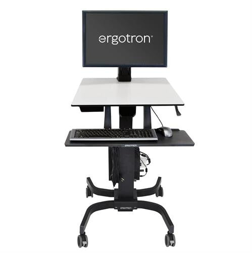 Ergotron WorkFit-C, Single HD Sit-Stand Workstation Sort, Grå Multimedie kurv