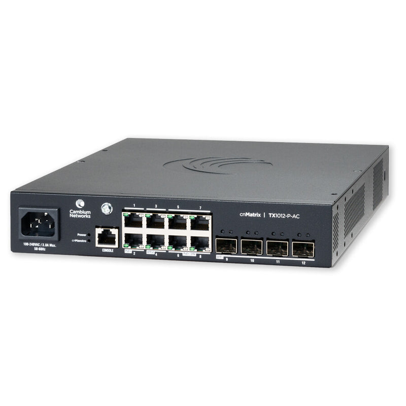 Cambium Networks cnMatrix Switch TX1012-P-AC Administreret L2/L3 Gigabit Ethernet (10/100/1000) Strøm over Ethernet (PoE) Sort