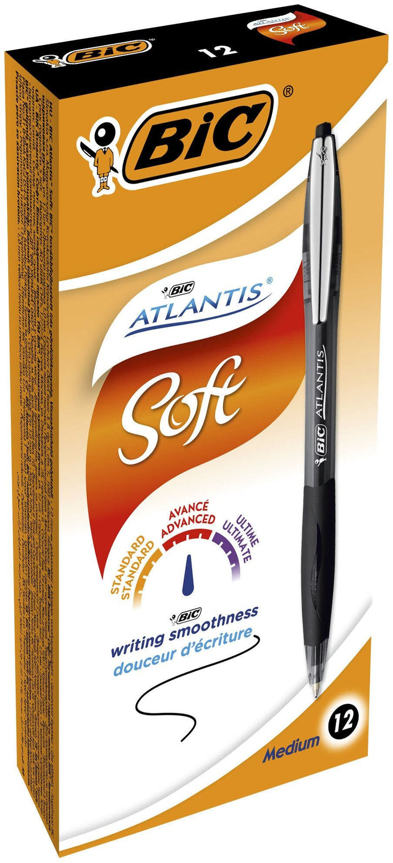 BIC Atlantis Soft Sort Clip-on udtrækkelig kuglepen Mellem 12 stk