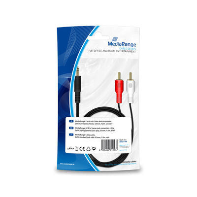 MediaRange MRCS164 lydkabel 1 m 2 x RCA 3.5mm Sort