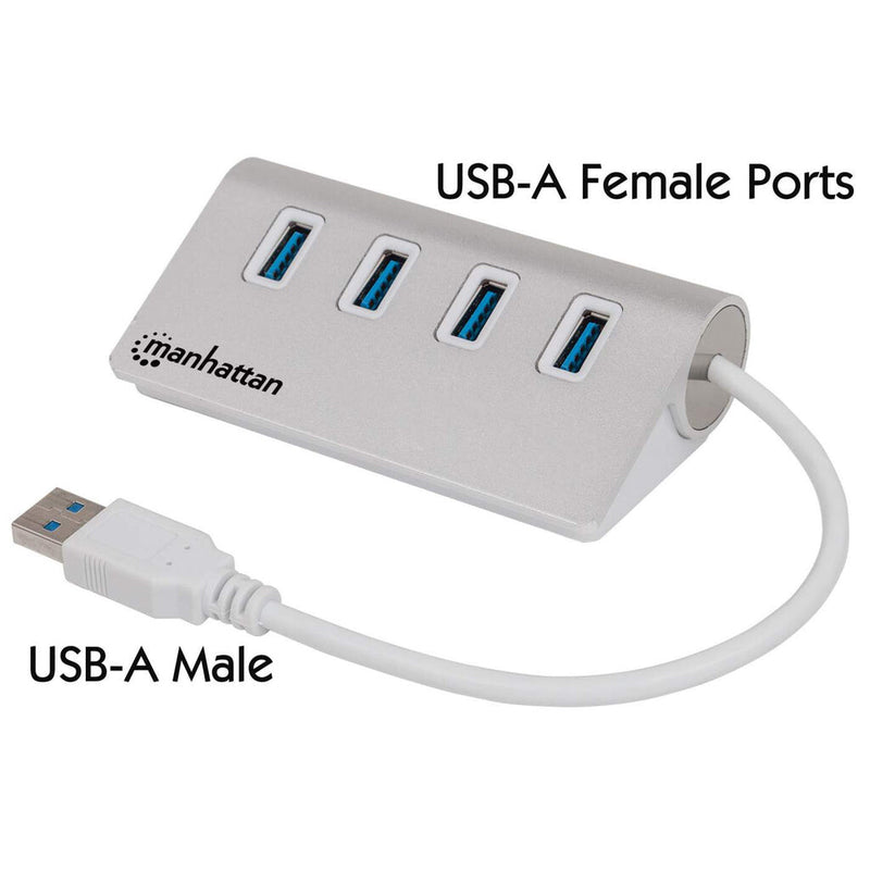 Manhattan 163767 interface hub USB 3.2 Gen 1 (3.1 Gen 1) Type-A 5000 Mbit/s Aluminium, Hvid