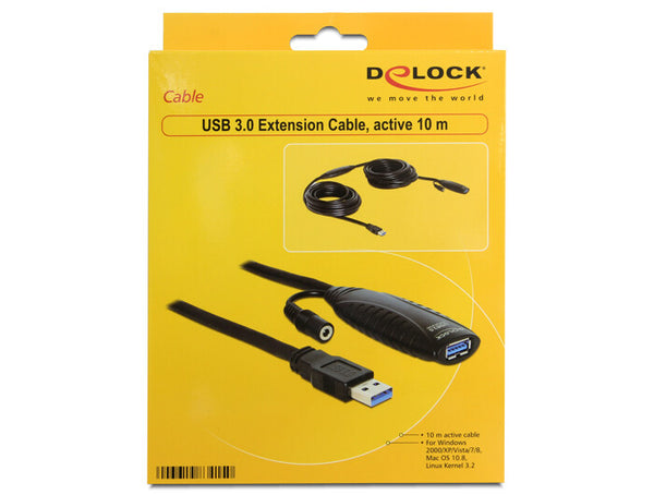 DeLOCK USB3.0-A - USB3.0-A, 10m USB-kabel USB 3.2 Gen 1 (3.1 Gen 1) USB A 5 Gbit/sek. Sort