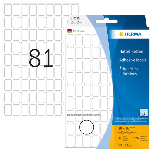 HERMA 2330 selvklæbende etiket Afrundet rektangel Hvid 2592 stk
