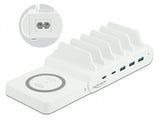 DeLOCK USB and Wireless Charger 2 x USB Type-C PD + 3 x USB Type-A with 110 W Fritstående Hvid