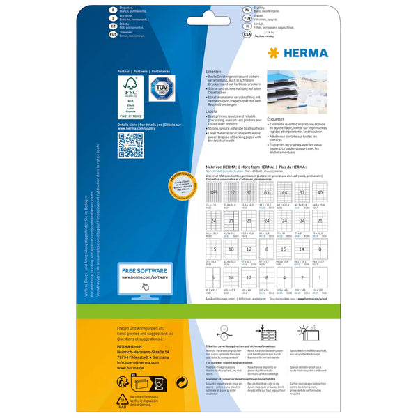 HERMA 8645 selvklæbende etiket Rektandel Permanent Hvid 80 stk
