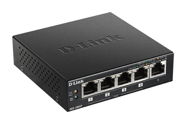 D-Link DGS-1005P Ikke administreret L2 Gigabit Ethernet (10/100/1000) Strøm over Ethernet (PoE) Sort