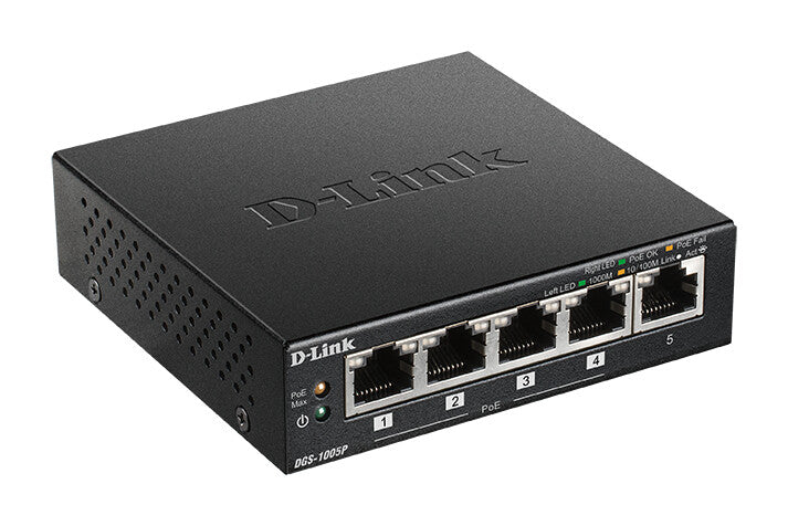 D-Link DGS-1005P Ikke administreret L2 Gigabit Ethernet (10/100/1000) Strøm over Ethernet (PoE) Sort