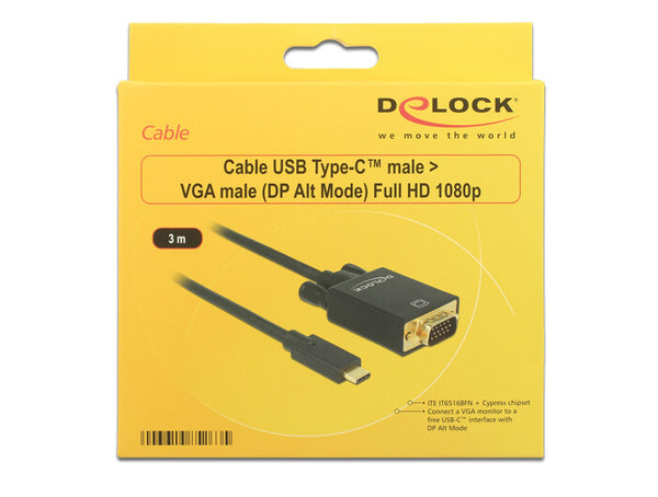DeLOCK 85263 videokabel adapter 3 m USB Type-C VGA (D-Sub) Sort