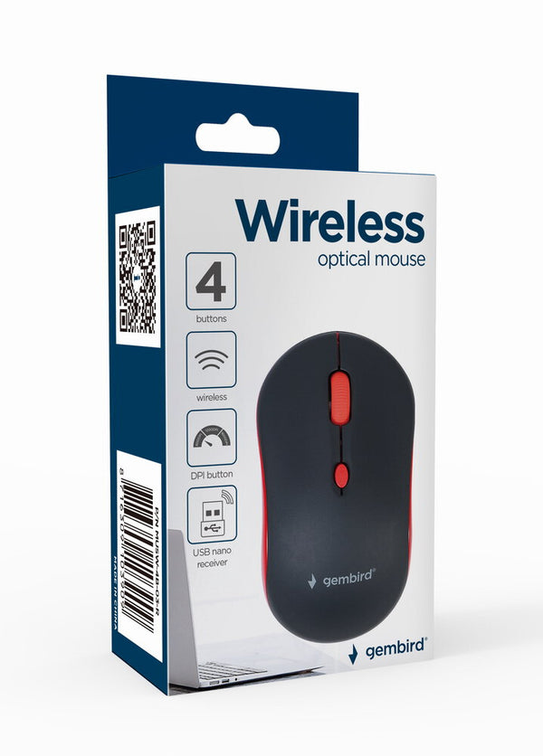 Gembird WIRELESS OPTICAL MOUSE MUSW-4B-03-R 1600DP - Maus mus Kontor Ambidextrous RF trådløst Optisk 1600 dpi