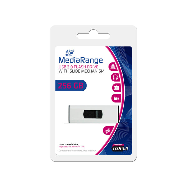 MediaRange MR919 USB-nøgle 256 GB USB Type-A 3.2 Gen 1 (3.1 Gen 1) Sort, Sølv