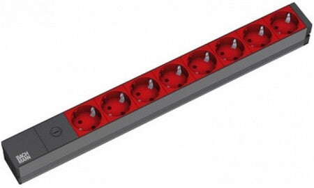Bachmann 19'' 2m 8x Schuko H05VV-F 3G 1.00mm² stikdåse 8 AC stikkontakt(er) Sort, Rød