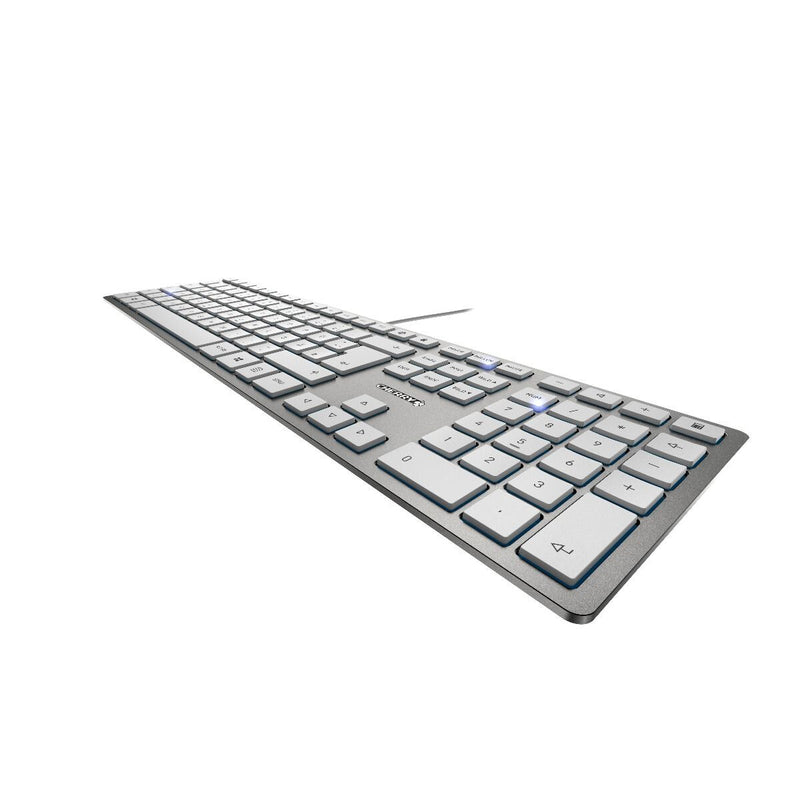 CHERRY KC 6000 Slim tastatur Universel USB AZERTY Belgisk Sølv, Hvid