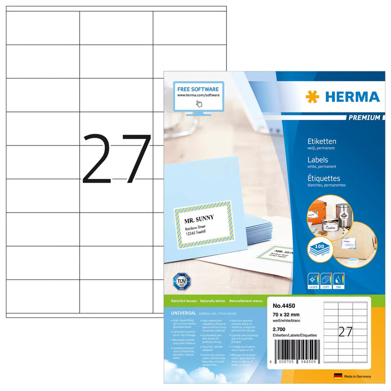 HERMA 4450 print etiket Hvid Selvklæbende printeretiket