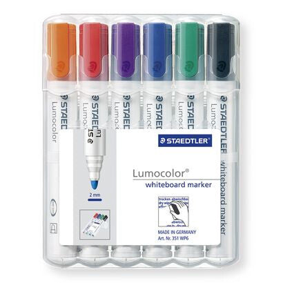 Staedtler Lumocolor whiteboard marker 351 speedmarker 6 stk Projektilspids Sort, Blå, Grøn, Orange, Rød, Violet
