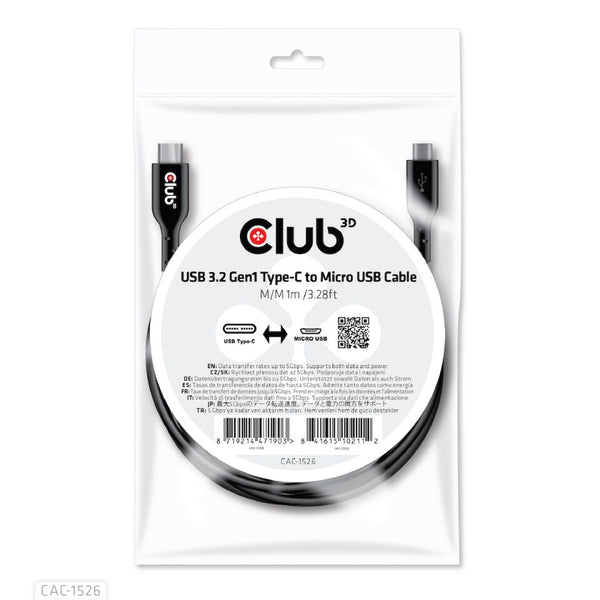 CLUB3D CAC-1526 USB-kabel USB 3.2 Gen 1 (3.1 Gen 1) 1 m USB C Micro-USB B 5 Gbit/sek. Sort