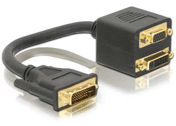 DeLOCK Adapter DVI29 male to DVI29 + VGA female 0,2 m DVI DVI + VGA (D-Sub) Sort