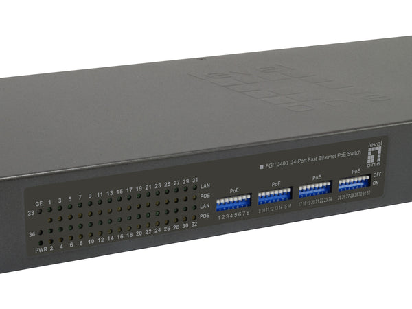 LevelOne FGP-3400W380 netværksswitch Ikke administreret Fast Ethernet (10/100) Strøm over Ethernet (PoE) Sort
