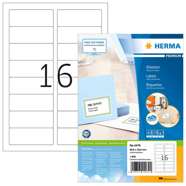 HERMA 4479 adresse- og postetiket Hvid