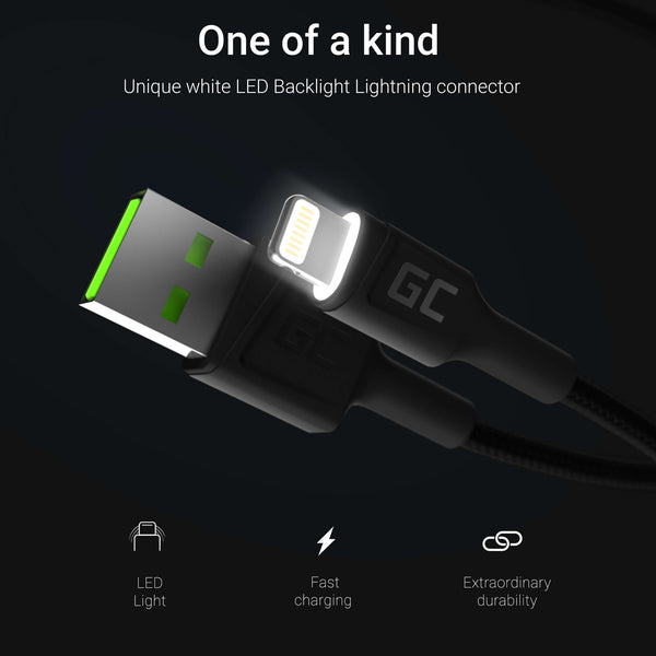 Green Cell KABGC05 Lightning kabel 1,2 m Sort