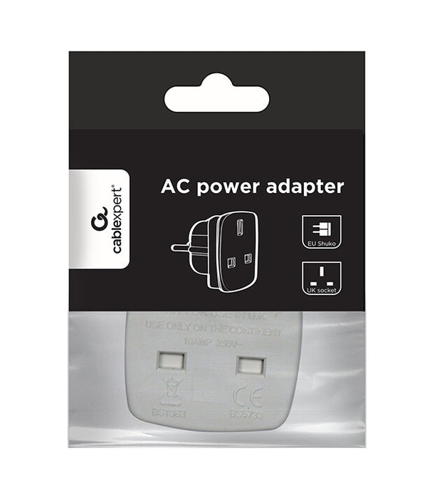Gembird A-AC-UKEU-001 strømstik adapter Type G (UK) Type F Hvid