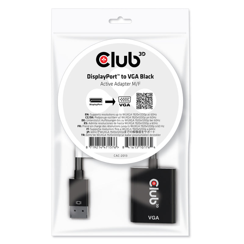 CLUB3D CAC-2013 videokabel adapter 0,228 m Displayport VGA Sort